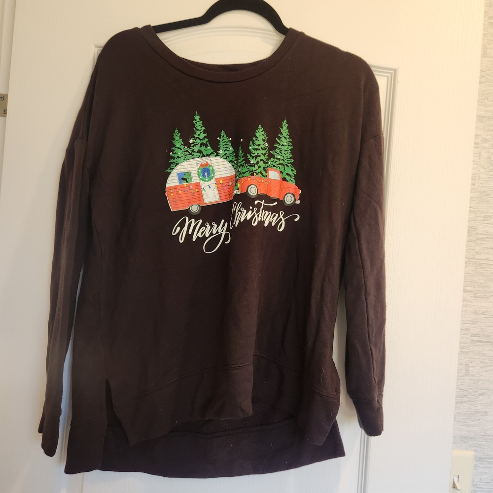 **State of Mine Black Long Sleeve Tee with Christmas Design Size L Euc